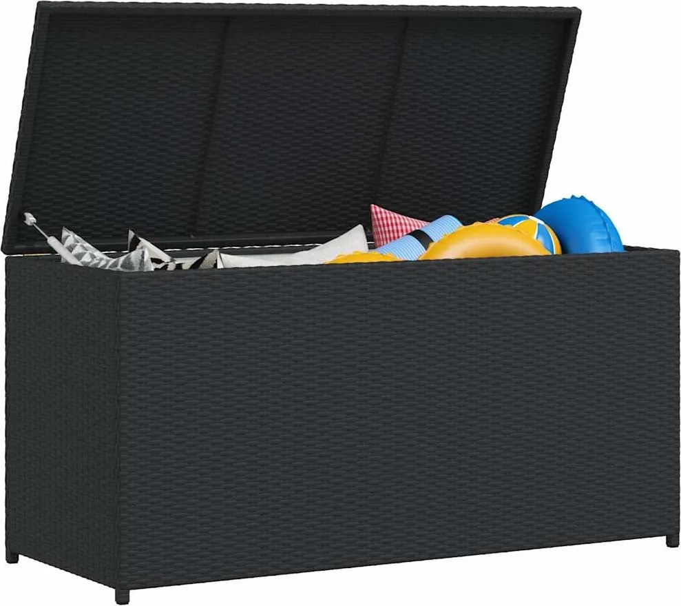 Fekete Polyrattan Kerti Tárolóláda 120 X 50 X 60 Cm