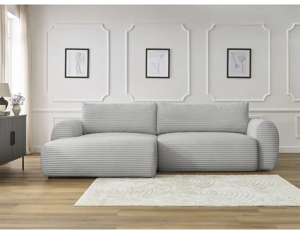 Világosszürke kordbársony kinyitható sarokkanapé (bal oldali) Lucien – Bobochic Paris
