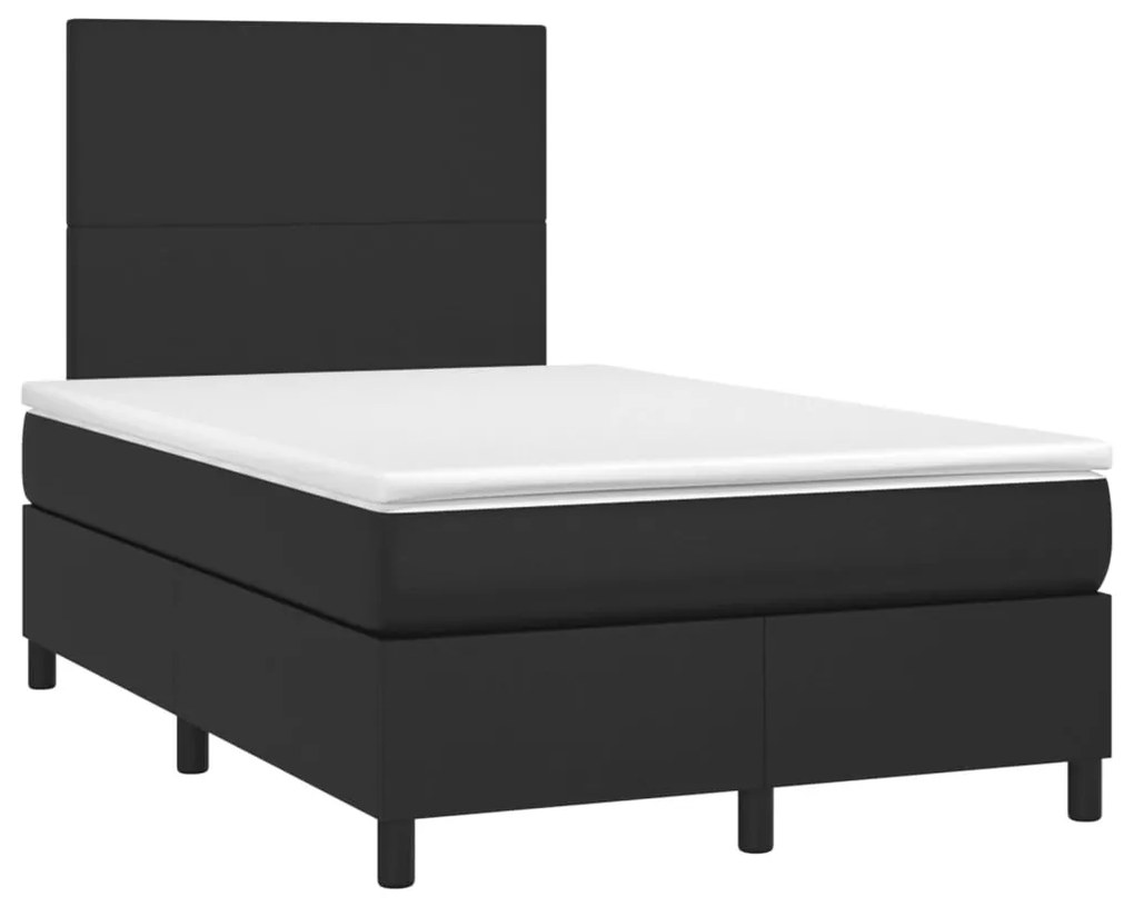 fekete műbőr rugós és LED-es ágy matraccal 120x190 cm