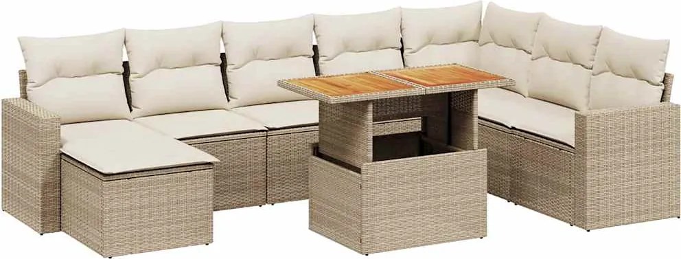 vidaXL 9 részes bézs polyrattan kerti ülőgarnitúra párnákkal