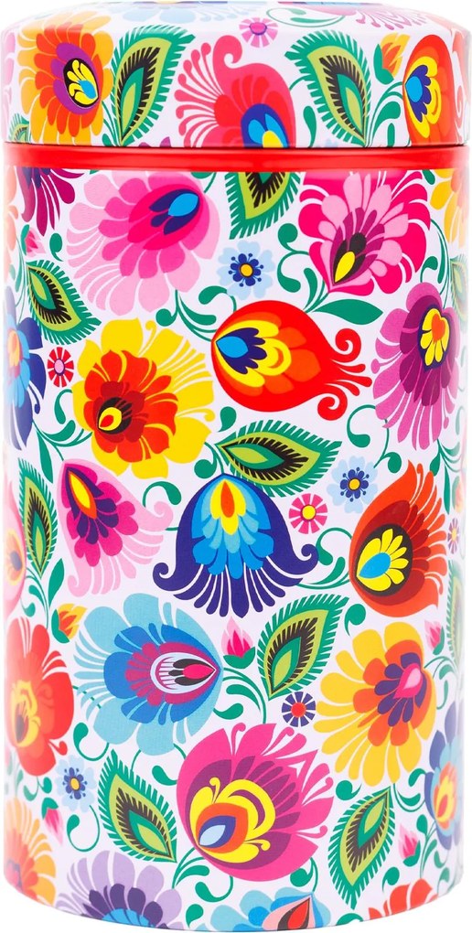 Folkstar tárolódoboz, fehér, virágmintás, nagy, kerek