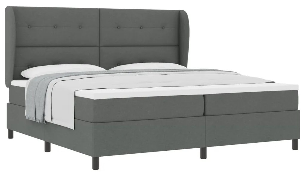 Boxspring Ágy Matrac nélkül Sötétszürke, 200x200 cm Szövet