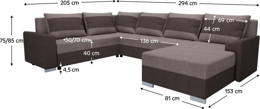 Univerzális ülőgarnitúra, sötétbarna/világosszürke Taupe, ANDRES U UNI