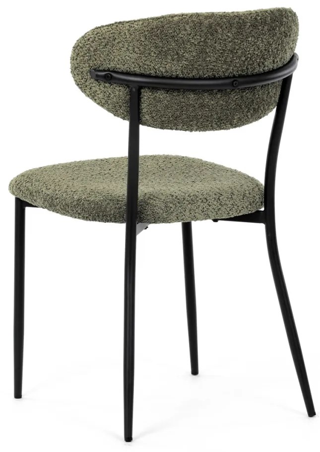 Scaun de sufragerie, material verde, picioare metalice negre