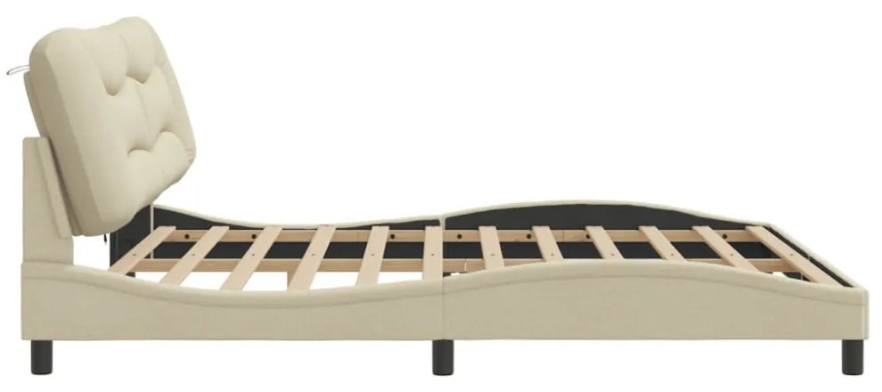 krémszínű szövet ágykeret LED-ekkel matrac nélkül 200 x 200 cm