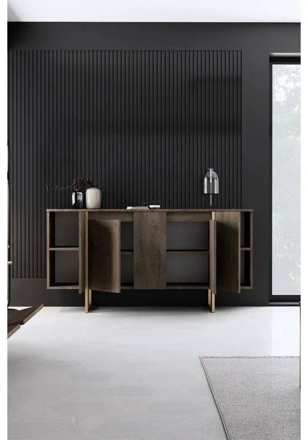 Konzolasztal Luxe - Walnut, Gold