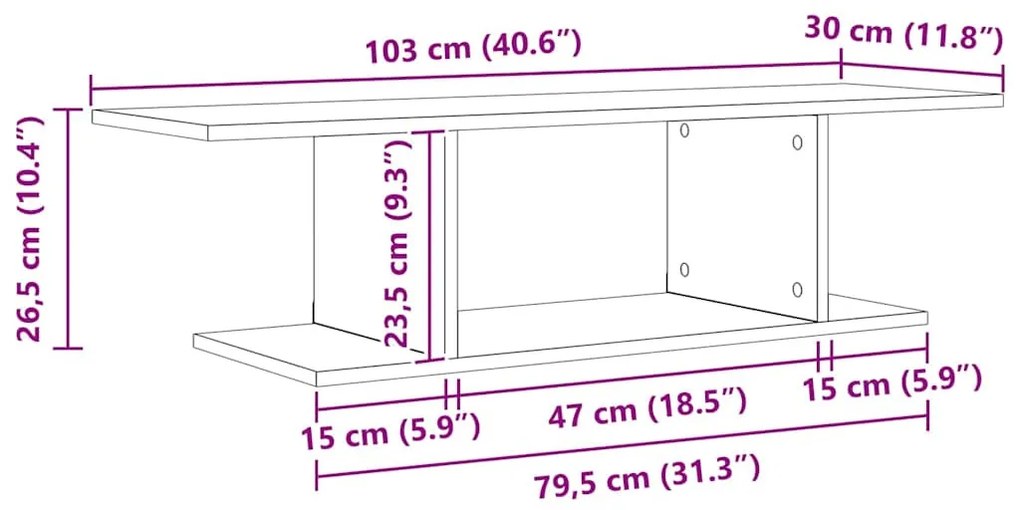 TV szekrény Fekete 103 x 30 x 26,5 cm Faanyag