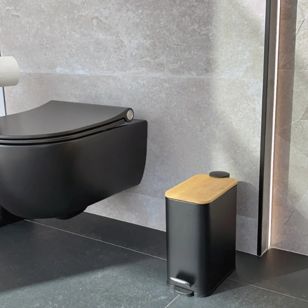 Matt fekete acél pedálos szemetes 5 l Erik – Spirella