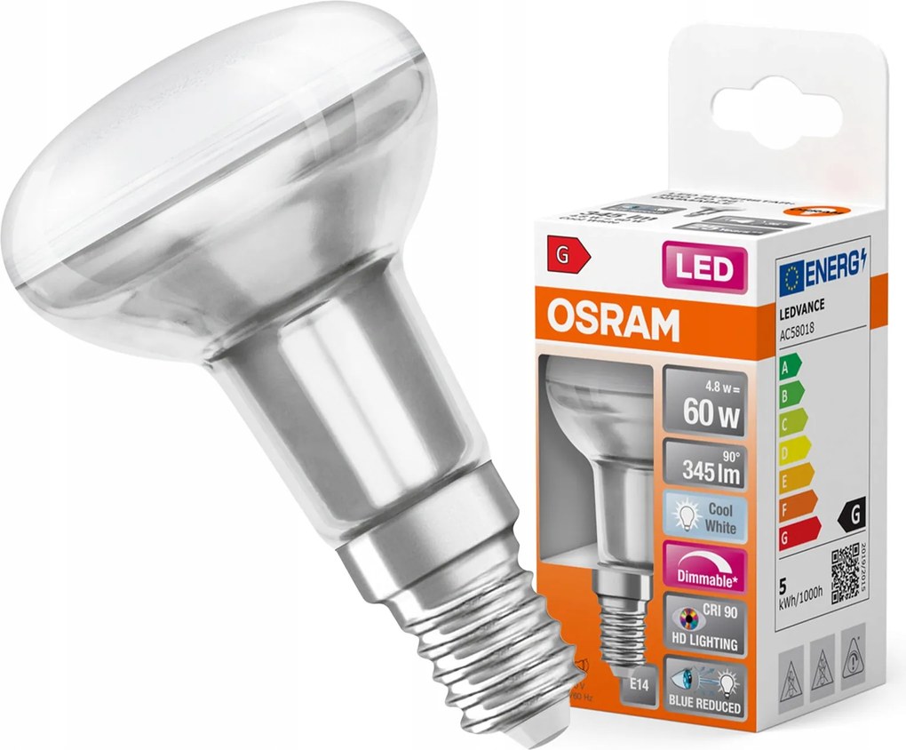 Led izzó R50 Reflektor E14 4.8W 60W 4000K CRI90 Tompítható Osram