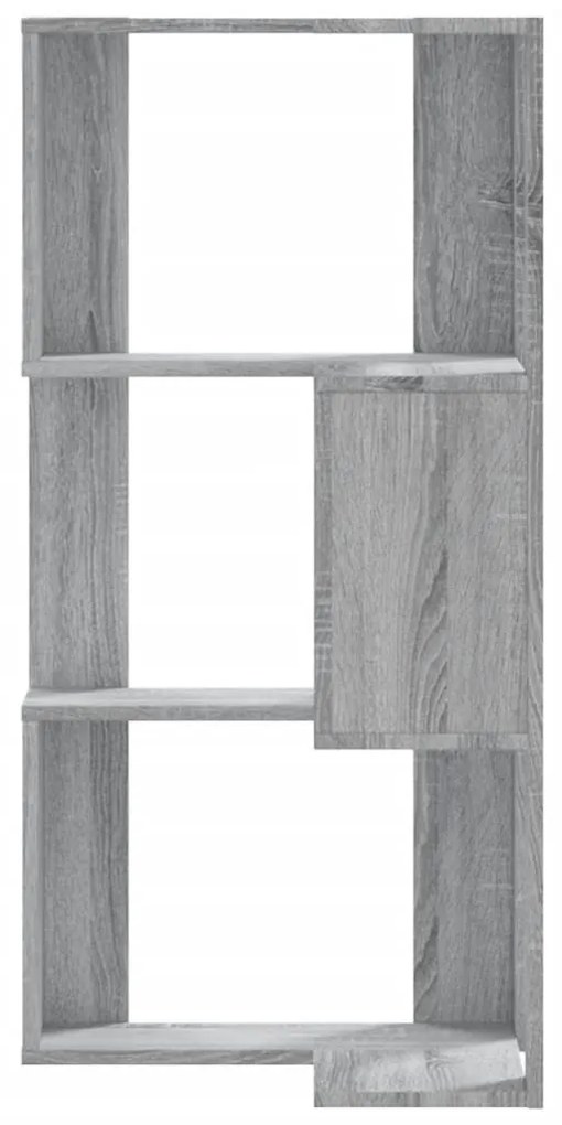 3 szintes szürke szerelt fa sarok könyvespolc 50 x 50 x 102 cm