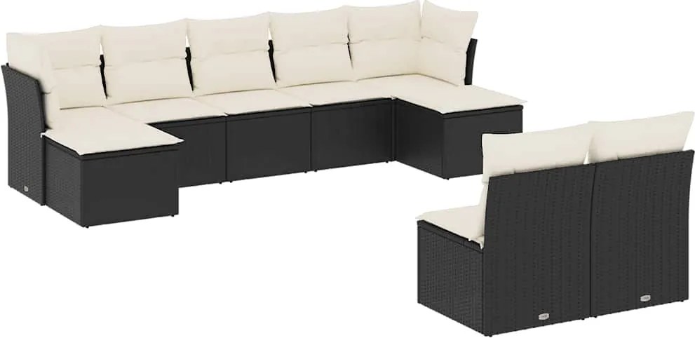 vidaXL 9 részes fekete polyrattan kerti ülőgarnitúra párnákkal
