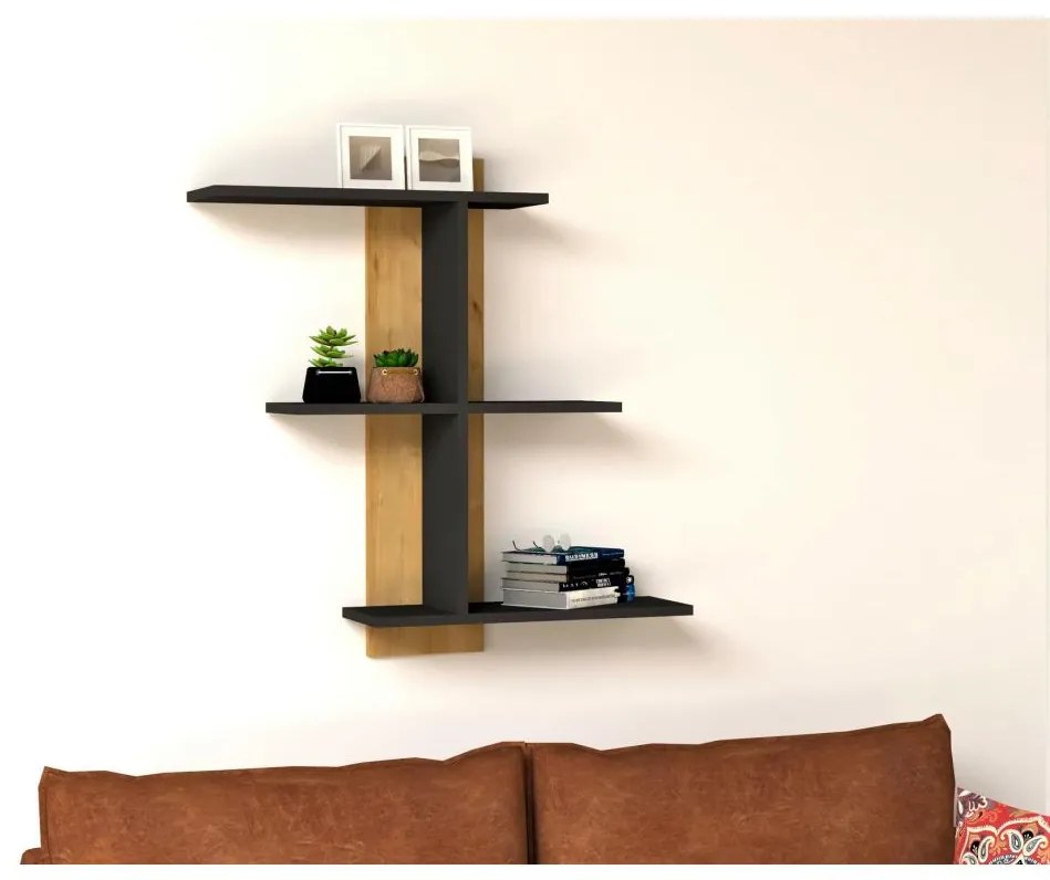 Fali polc BAHRO 90x111 cm antracit/barna