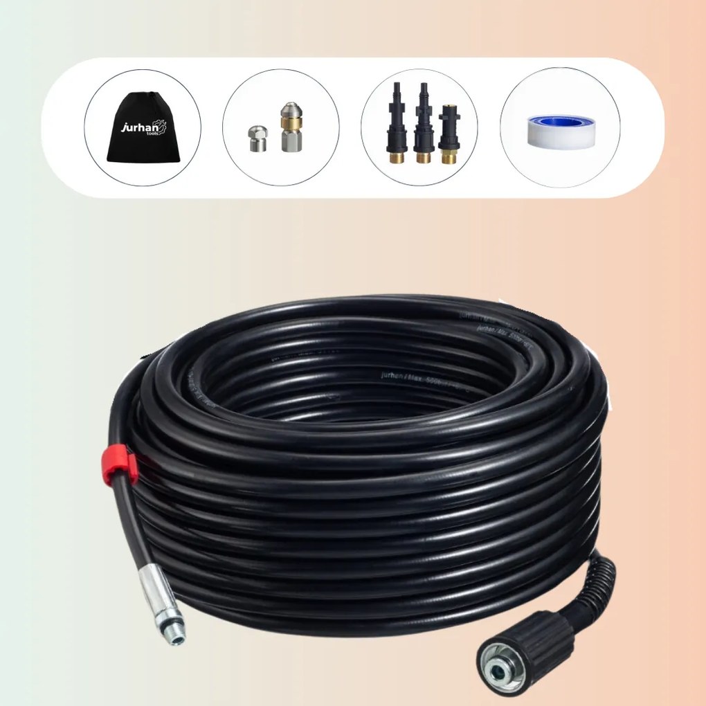 Jurhan Premium csőtisztító készlet, 30m, fekete