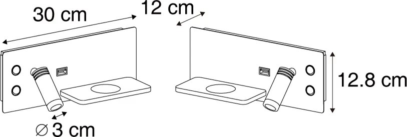 2 darabos bézs fali lámpa szett LED-del, USB-vel és indukciós töltővel - Riza