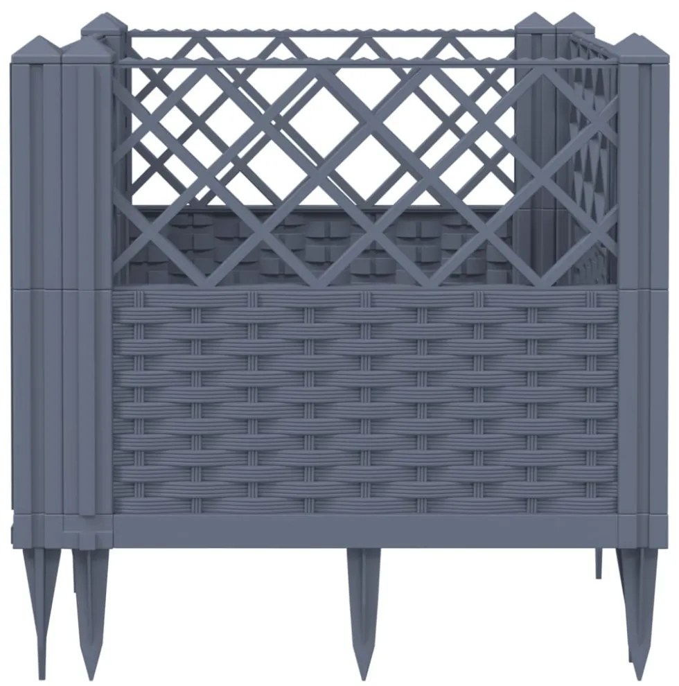 szürke PP kerti virágláda cövekekkel 43,5 x 43,5 x 43,5 cm