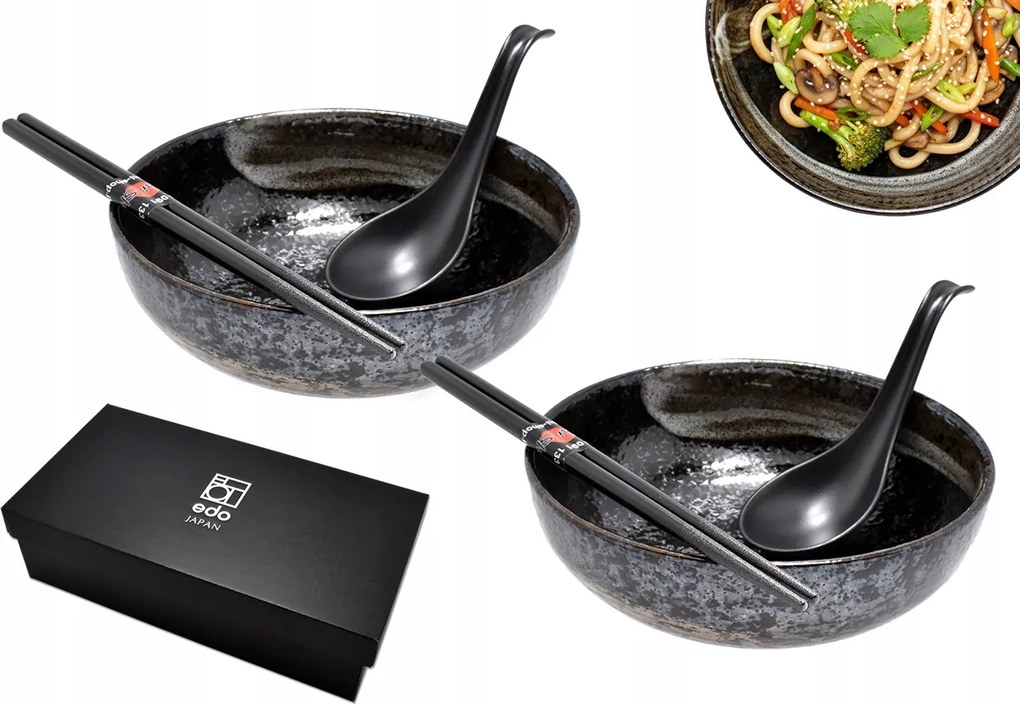 2 db-os tál szett kanállal és pálcikákkal Ansen 17,5 cm 700 ml Box