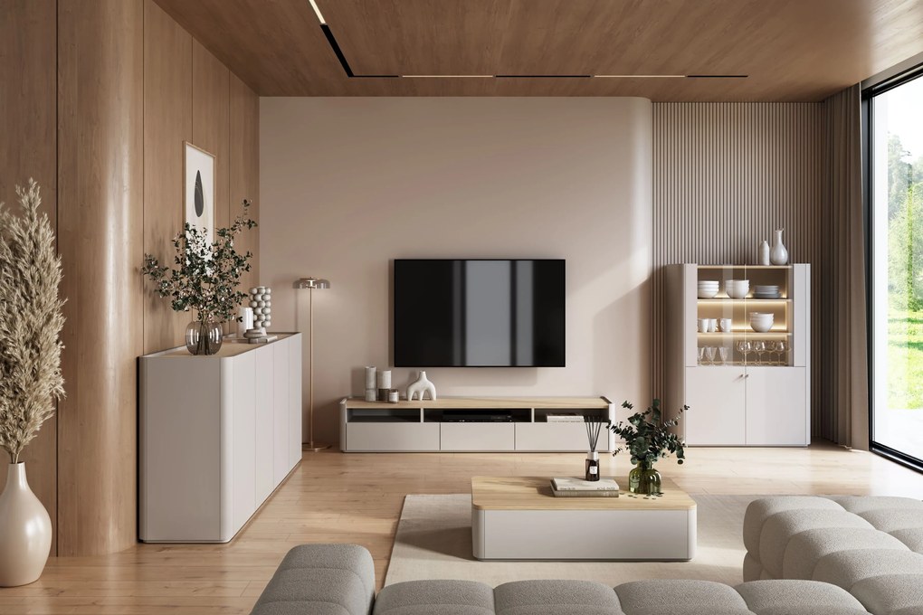 Elivo négyajtós komód 200 cm - kasmír / olajozott tölgy