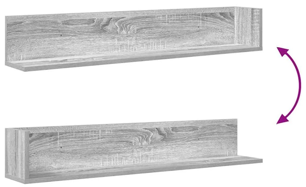 2 db szürke sonoma színű szerelt fa fali polc 100x16,5x16,5 cm