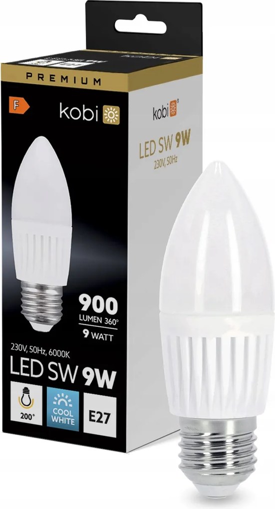 Led izzó E27 Gyertya 9W 900lm 6000K Hideg 200° Prémium