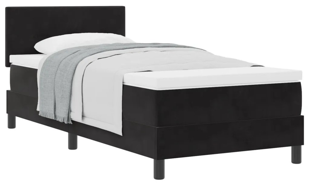 Boxspring Ágy Matraccal Fekete 90x200 cm Bársony