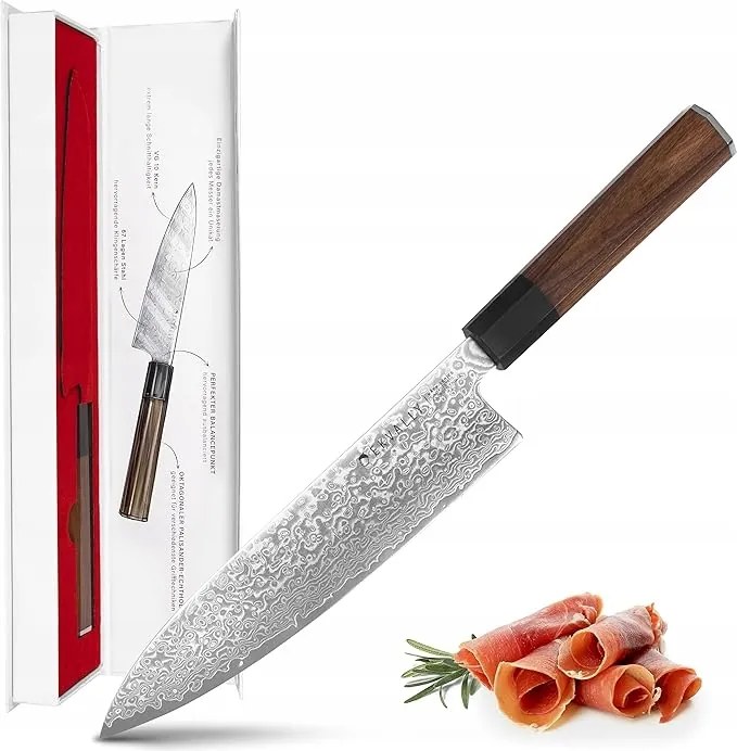 Konyhafőnök Kés Damaszkuszi Acél 20,5 cm Rózsafa Ekvally Käpy