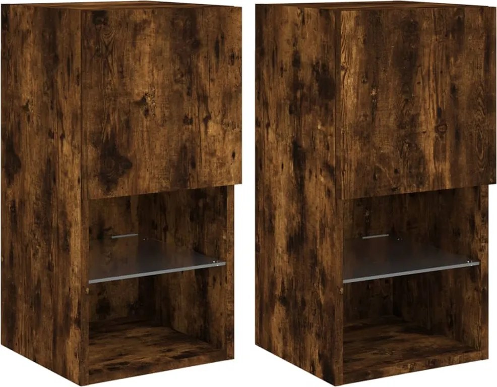 vidaXL 2 db füstös tölgy színű TV-szekrény LED-lámpákkal 30,5x30x60 cm