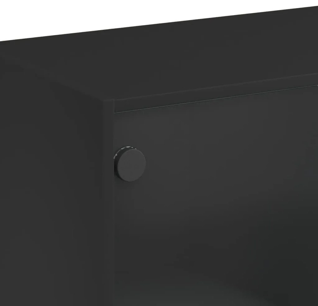 fekete szerelt fa magasszekrény ajtókkal 68x37x142 cm
