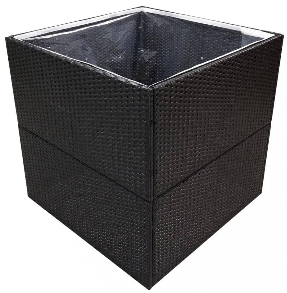 fekete polyrattan kerti ültetőláda 80x80x80 cm