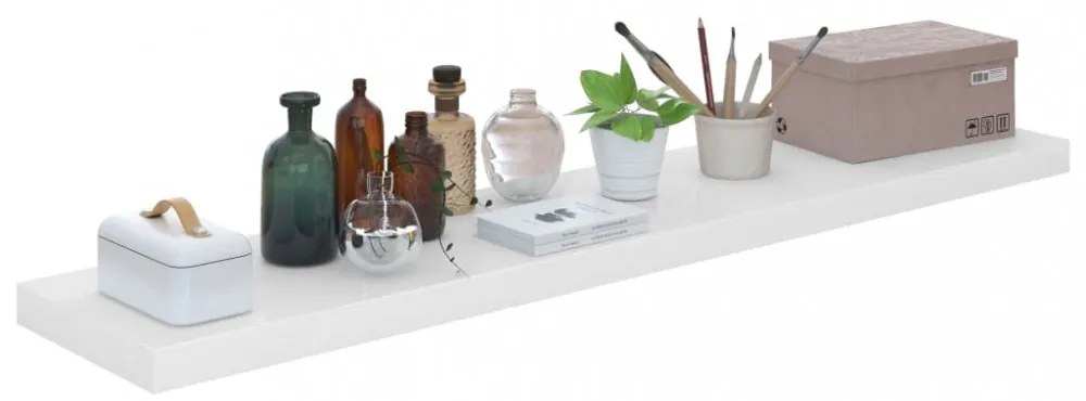 4 db magasfényű fehér MDF lebegő fali polc 120 x 23,5 x 3,8 cm