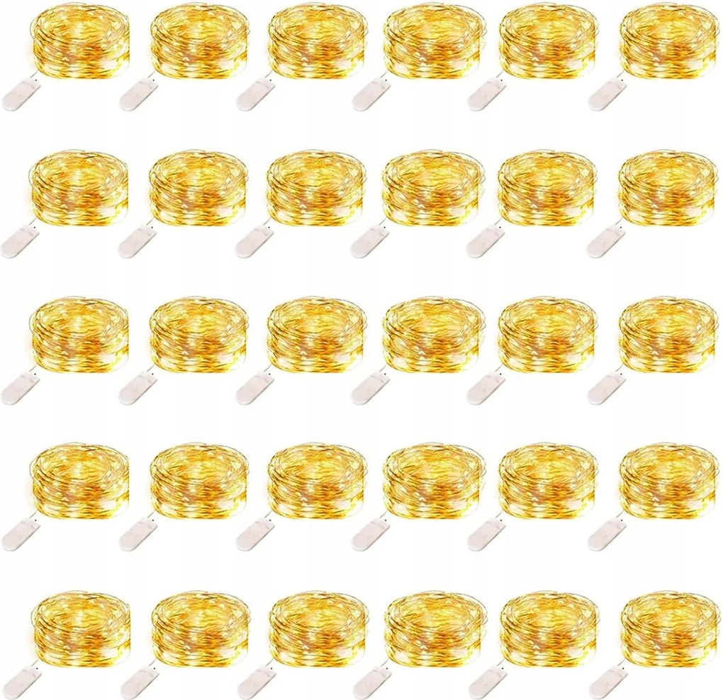 30XLÁMPA Drót 20 Led Mikro Girland Meleg Fehér Lapos Pasztillák 2M