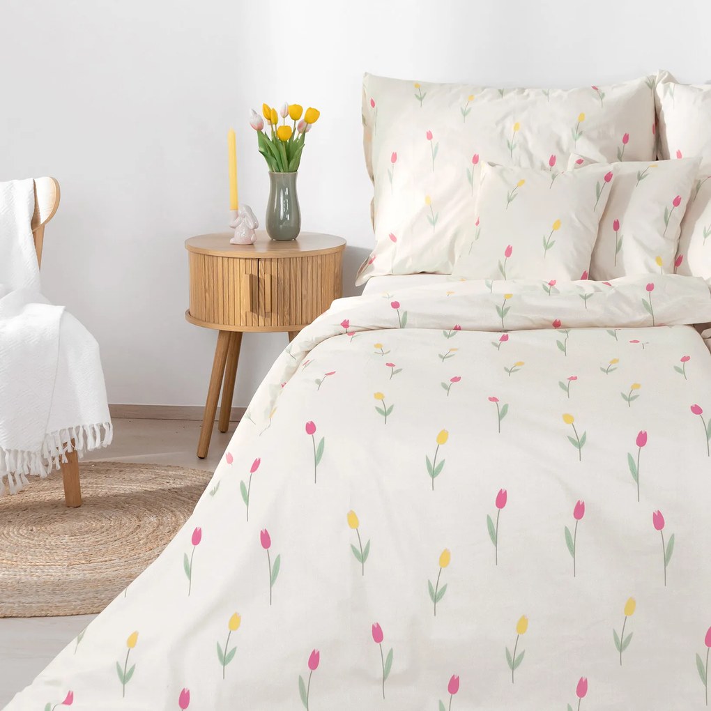 Goldea pamut ágyneműhuzat - tulipánok 140 x 220 és 70 x 90 cm