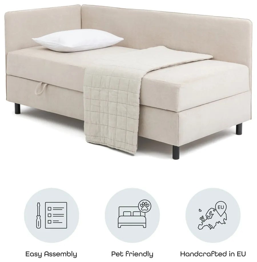 Bézs kárpitozott ágyneműtartós egyszemélyes ágy matraccal 120x200 cm Avela – Bonami Selection