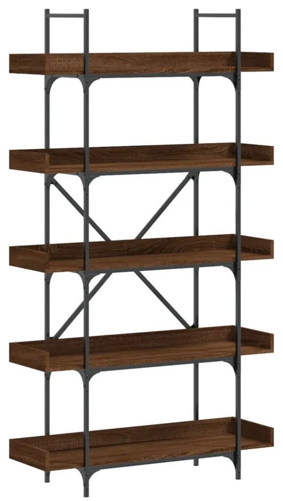 5-szintes barna tölgy szerelt fa könyvespolc 100x33x180,5 cm