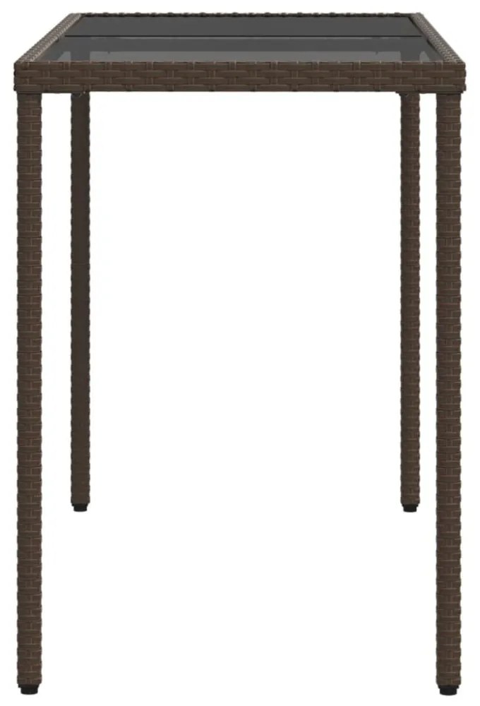 barna polyrattan üveglapos kerti asztal 115x54x74 cm