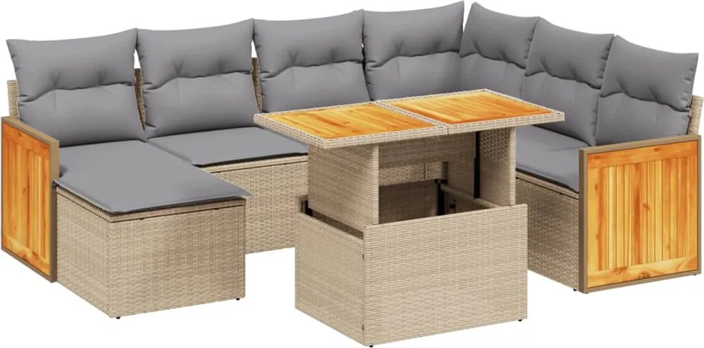 vidaXL 8 részes bézs polyrattan kerti ülőgarnitúra párnával