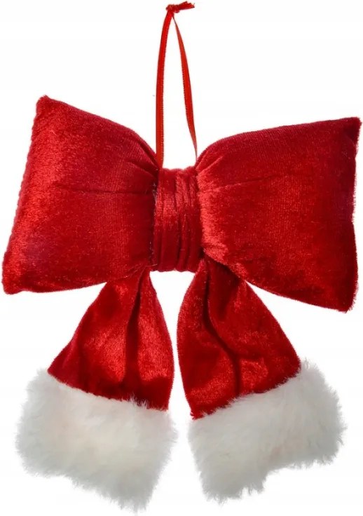 Karácsonyi dekoráció piros masni fehér szőrmével Santa S 15x3x17 cm