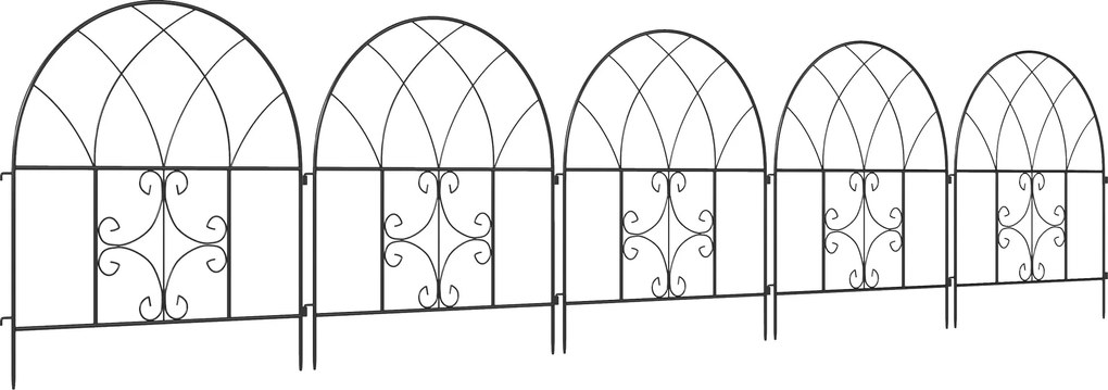 Outsunny Kerti Kerítés Acél 300 cm x 70 cm Magas Dekoratív Rács Kerítés Szett, Kerítéselemek Tájkerítésí Arcszerkezet Kutyák Számára, Kerti Kutyakerít