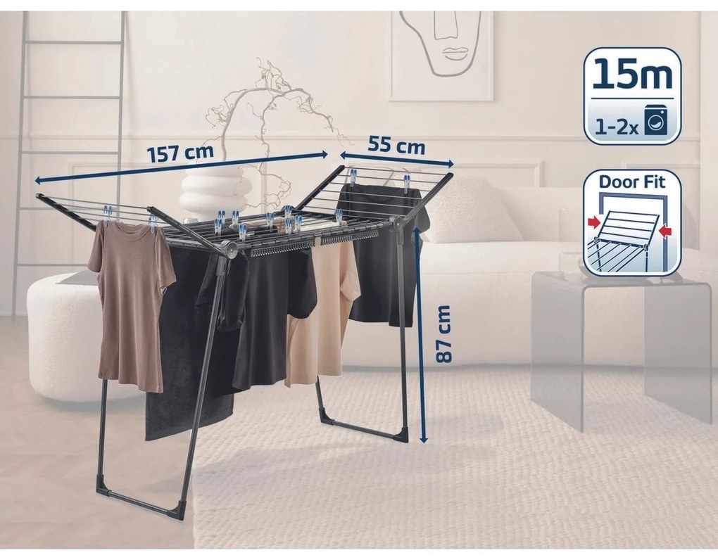 Leifheit PEGASUS 150 Solid Slim fekete ruhaszárító