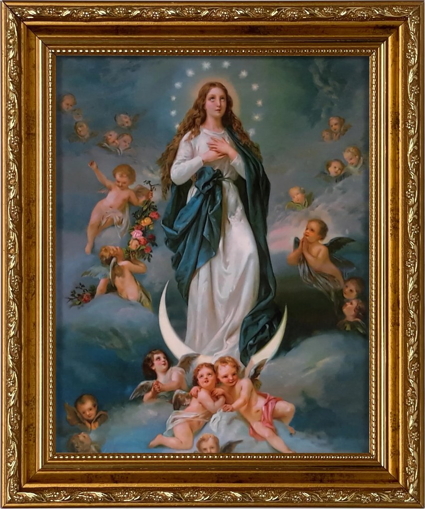 Vászonkép 31x26 Szeplőtelen Mária Szűzanya Arany Díszített Keret