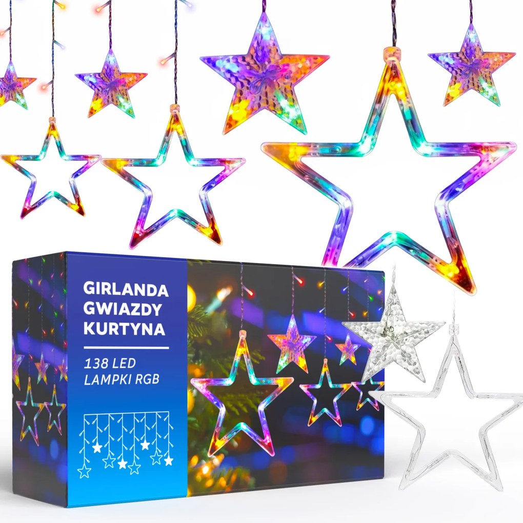 Fényfüggöny Csillag 120 Led Többszínű 8 Üzemmód 3m Fényfüzér