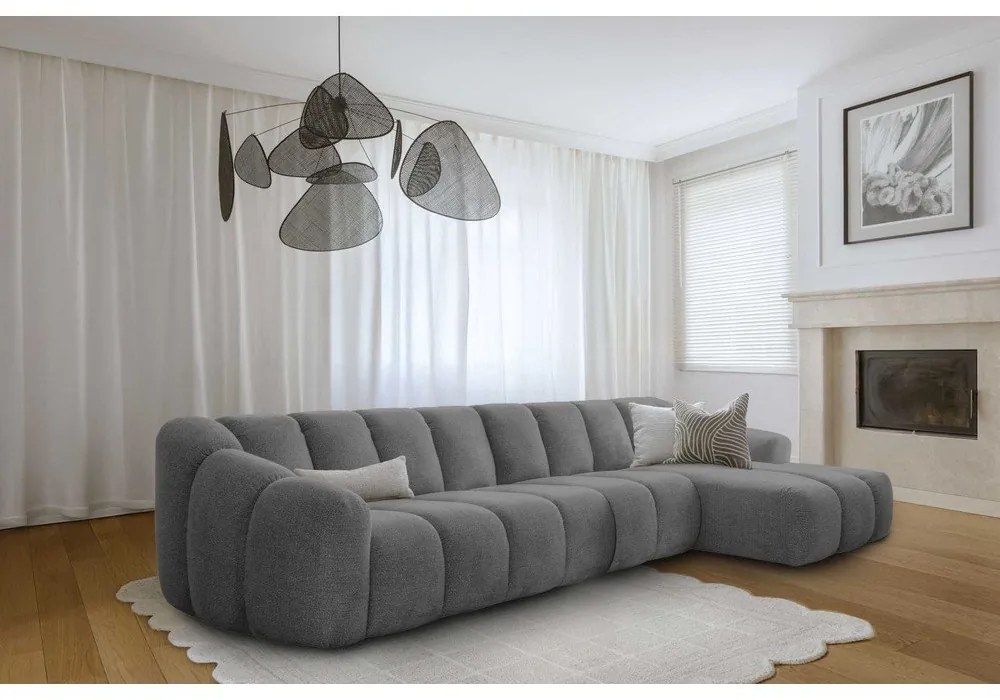 Szürke sarokkanapé (jobb oldali-heverő résszel) Shell – Miuform