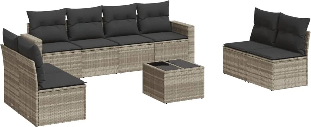 vidaXL 9 részes világosszürke polyrattan kerti ülőgarnitúra párnával