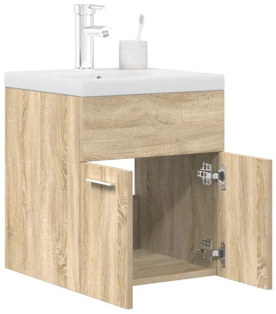 mosdószekrény beépített medencével csapteleppel Sonoma tölgyfa