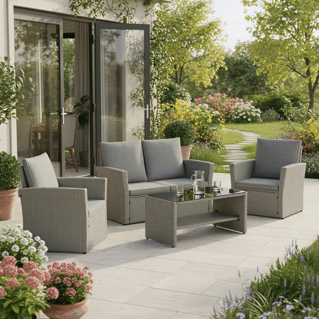 Kerti ülőgarnitúra, polyrattan, szürke, AZS-A1523 GREY
