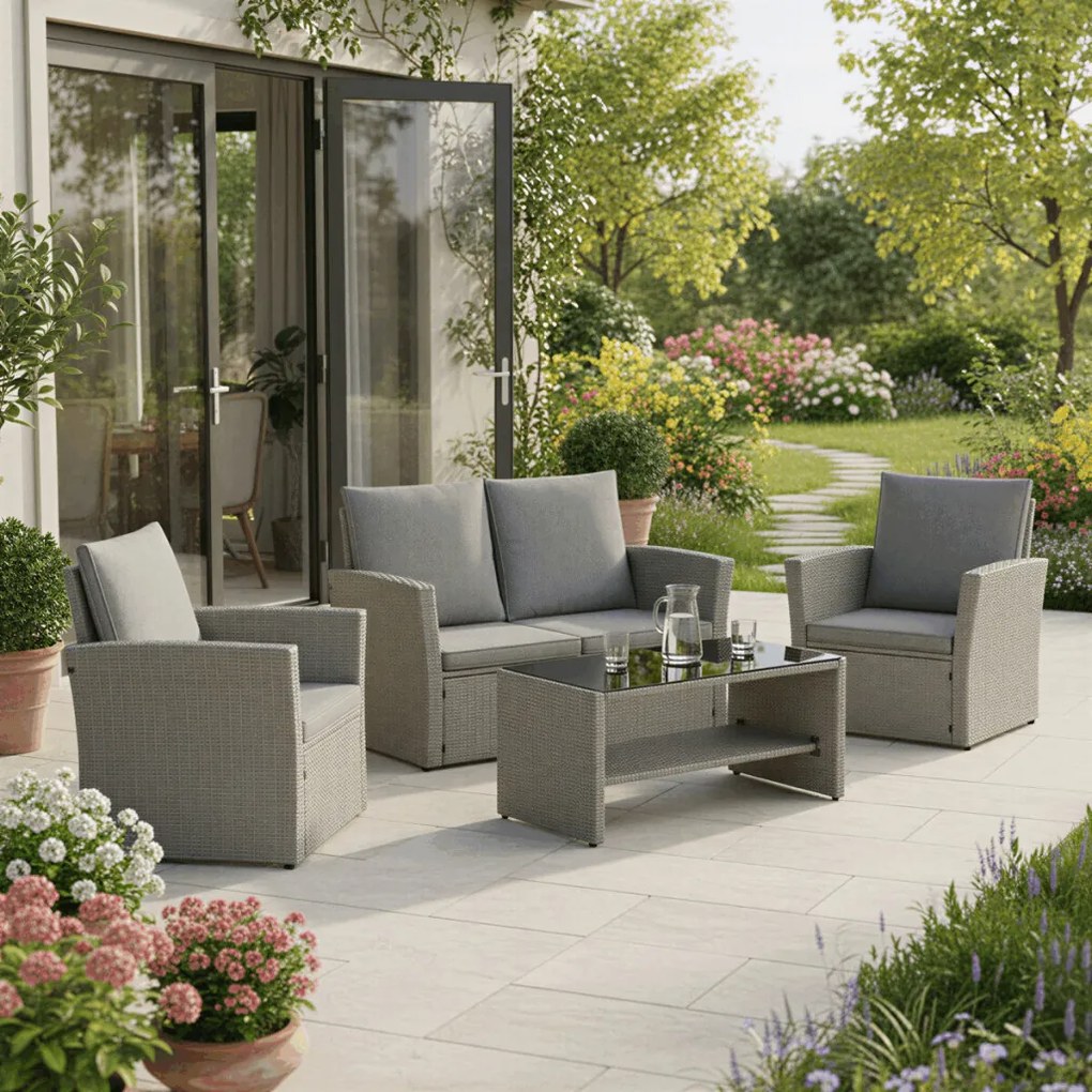 Kerti ülőgarnitúra, polyrattan, szürke, GREY