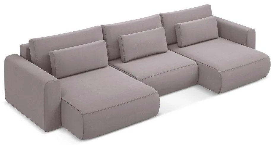 Levendula színű bársony kinyitható-tárolóhelyes (U alakú) sarokkanapé Kapua – Makamii