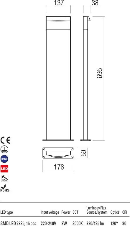 REDO 90429 POLIFEMO Modern Kültéri Állólámpa LED IP65