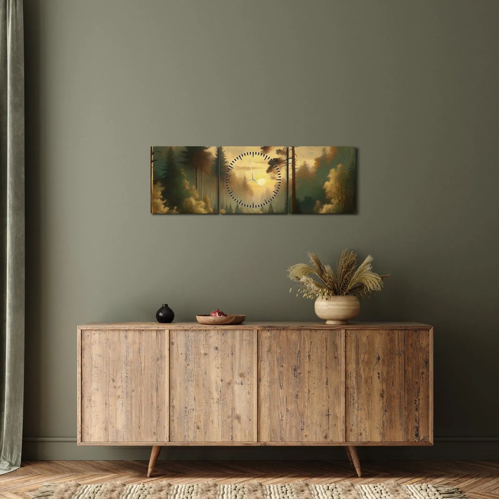 Kép - Napfény az erdőben (órával) (90x30 cm)