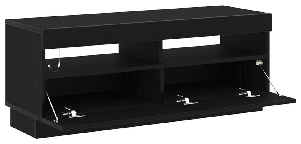 Tévé Szekrény LED Fényekkel Fekete Tölgy 100x35x40 cm Műanyag Fa