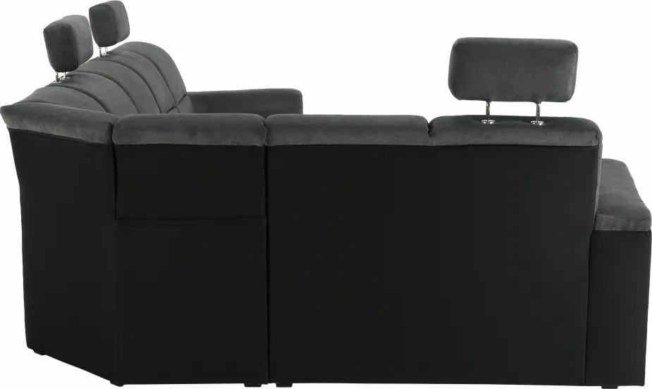 Ülőgarnitúra, műbőr fekete/szövet sötétszürke, balos, SANTIAGO U